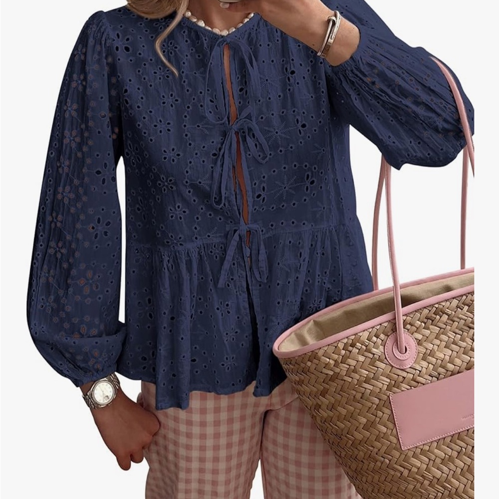 Navy Eyelet Blouse